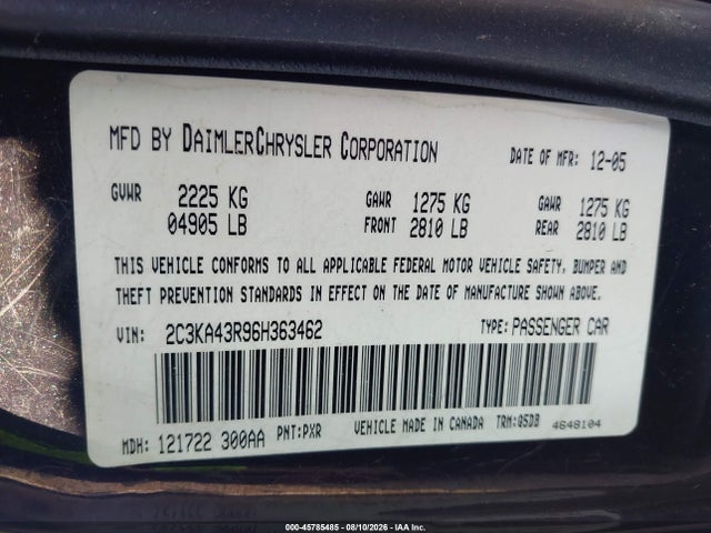 Aukcja sprzedaży 2006 Chrysler 300, vin: 2C3KA43R96H363462, numer aukcji: 45785485