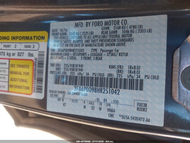 3FA6P0D98HR251042 Ford Fusion Titanium