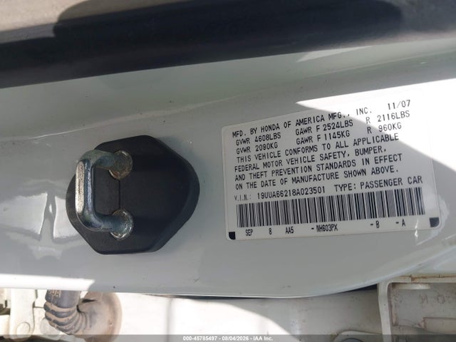 45785497 :رقم المزاد ، 19UUA66218A023501 vin ، 2008 Acura Tl 3.2 مزاد بيع