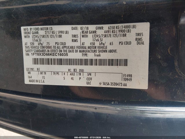 Aukcja sprzedaży 2019 Ford F-350 Xl, vin: 1FT8X3D66KEC16035, numer aukcji: 45785500