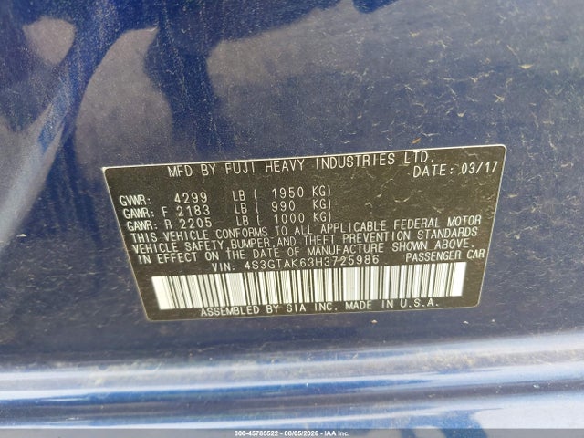 Aukcja sprzedaży 2017 Subaru Impreza 2.0i Sport, vin: 4S3GTAK63H3725986, numer aukcji: 45785522