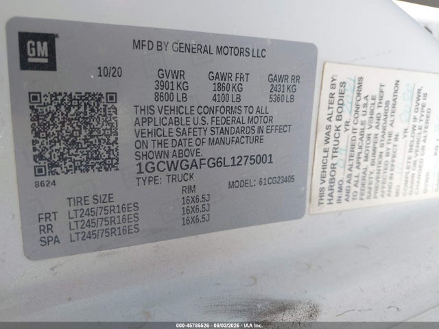 Chevrolet Express Cargo 2020 1GCWGAFG6L1275001 Image 9