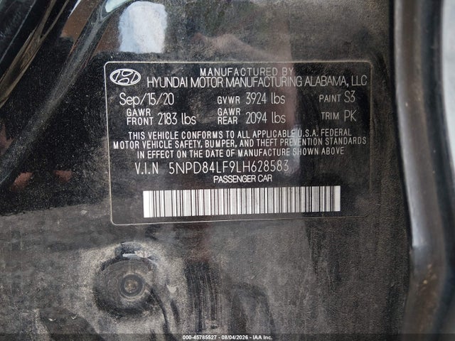 Продаж на аукціоні авто 2020 Hyundai Elantra Sel, vin: 5NPD84LF9LH628583, номер лоту: 45785527