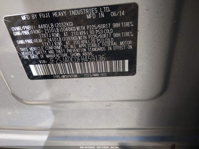 Aukcja sprzedaży 2015 Subaru Forester 2.5i Premium, vin: JF2SJADC0FH459136, numer aukcji: 45785543