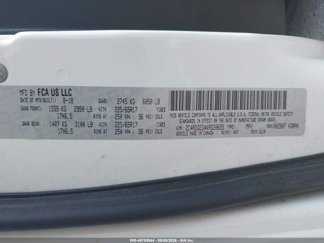 45785544 :رقم المزاد ، 2C4RDGEG4KR520625 vin ، 2019 Dodge Grand Caravan Gt مزاد بيع