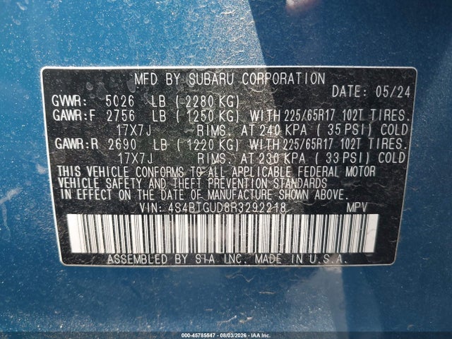 Продаж на аукціоні авто 2024 Subaru Outback Wilderness, vin: 4S4BTGUD8R3292218, номер лоту: 45785547