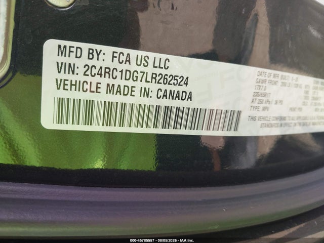 Продаж на аукціоні авто 2020 Chrysler Voyager Lxi, vin: 2C4RC1DG7LR262524, номер лоту: 45785557