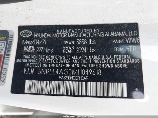 Hyundai ELANTRA SE 2021 5NPLL4AG0MH049618 Image 9
