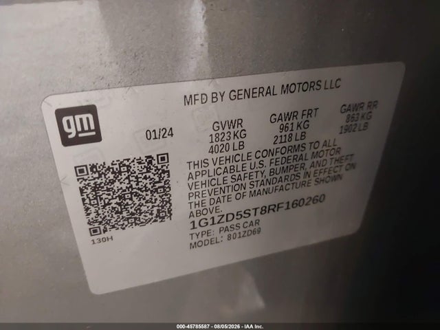 45785587 :رقم المزاد ، 1G1ZD5ST8RF160260 vin ، 2024 Chevrolet Malibu Fwd 1lt مزاد بيع