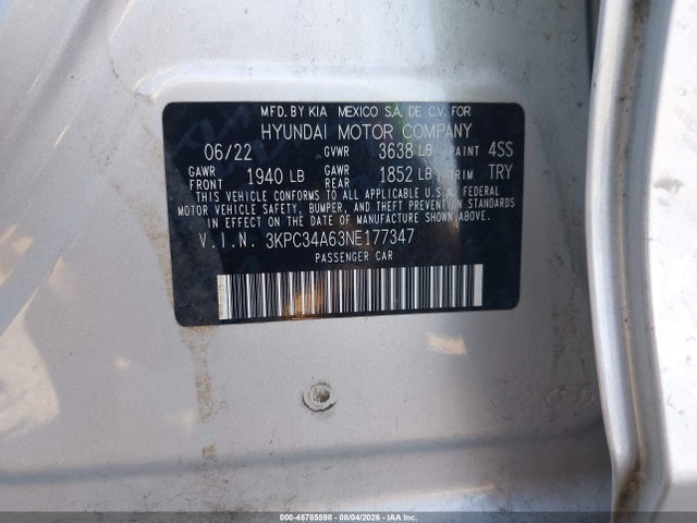 Hyundai Accent Limited 2022 3KPC34A63NE177347 Image 9