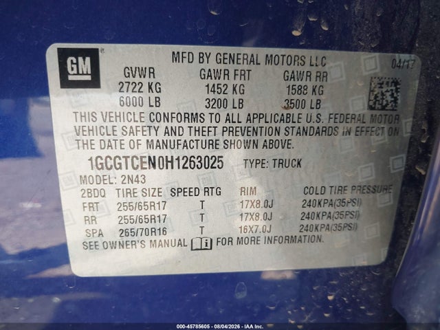 1GCGTCEN0H1263025 Chevrolet Colorado 4wd Lt
