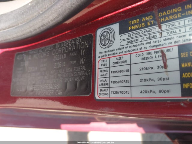 Aukcja sprzedaży 2009 Kia Spectra Ex, vin: KNAFE221895634098, numer aukcji: 45785633