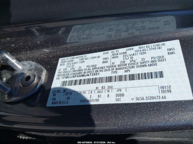 Ford ESCAPE S 2021 1FMCU9F6XMUA73551 Image 9