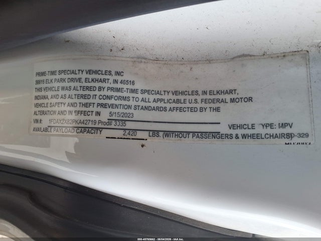 Продаж на аукціоні авто 2023 Ford Transit-350 Passenger Van Xl, vin: 1FDAX2X82PKA42719, номер лоту: 45785662
