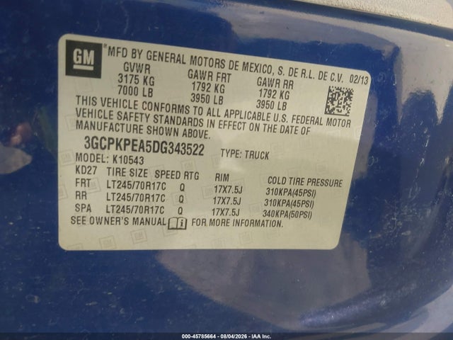 Продаж на аукціоні авто 2013 Chevrolet Silverado 1500 Work Truck, vin: 3GCPKPEA5DG343522, номер лоту: 45785664