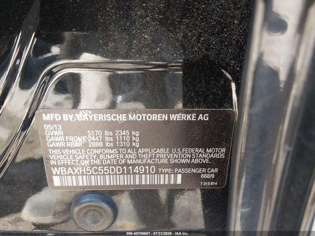45785687 :رقم المزاد ، WBAXH5C55DD114910 vin ، 2013 Bmw 528i Xdrive مزاد بيع