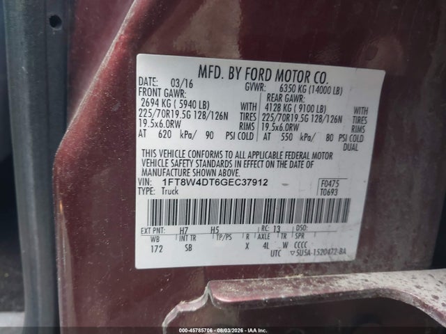 1FT8W4DT6GEC37912 Ford F-450 Lariat
