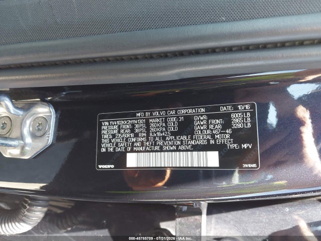 45785709 :رقم المزاد ، YV4102KK2H1141301 vin ، 2017 Volvo Xc90 T5 Momentum مزاد بيع