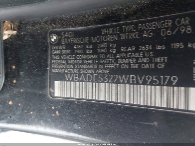 Продаж на аукціоні авто 1998 Bmw 540i, vin: WBADE5322WBV95179, номер лоту: 45785711