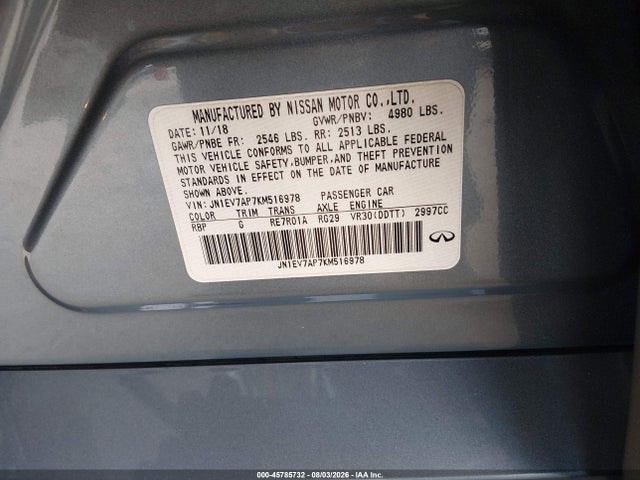 2019 Infiniti Q50 3.0t Luxe მანქანა იყიდება აუქციონზე, vin: JN1EV7AP7KM516978, აუქციონის ნომერი: 45785732