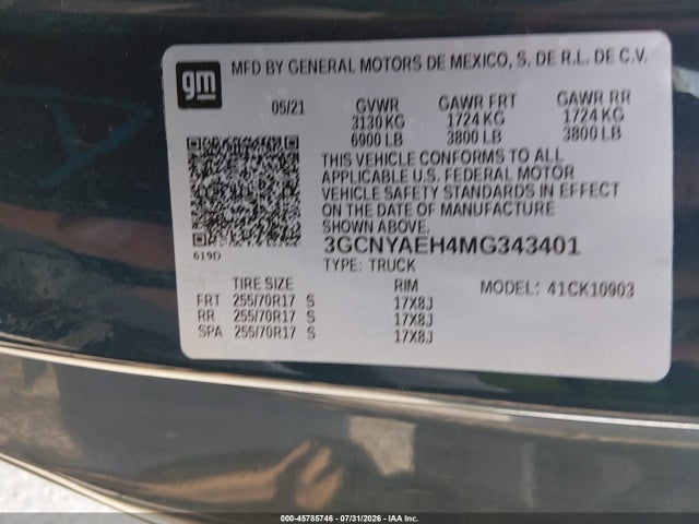 3GCNYAEH4MG343401 Chevrolet Silverado 1500 4wd Long Bed Wt
