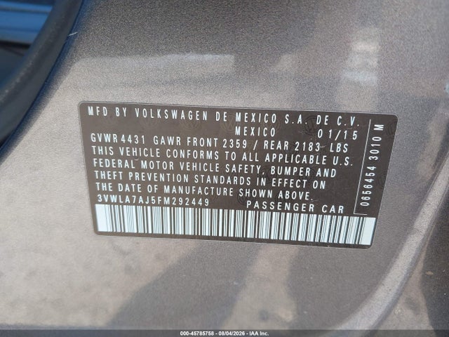 Продажа на аукционе авто 2015 Volkswagen Jetta 2.0l Tdi Se, vin: 3VWLA7AJ5FM292449, номер лота: 45785758
