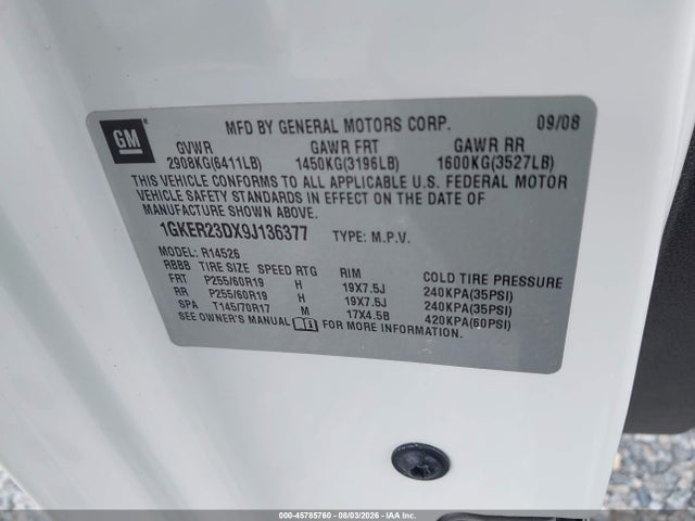 Продажа на аукционе авто 2009 Gmc Acadia Slt1, vin: 1GKER23DX9J136377, номер лота: 45785760