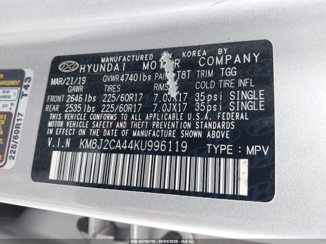 Hyundai TUCSON SE 2019 KM8J2CA44KU996119 Image 9