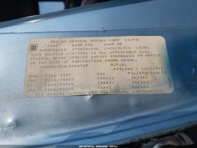Продажа на аукционе авто 1990 Chevrolet Astro, vin: 1GNDM15ZXLB148319, номер лота: 45785782