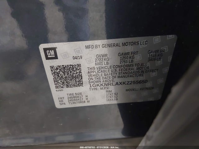 Aukcja sprzedaży 2019 Gmc Acadia Sle-1, vin: 1GKKNRLAXKZ255650, numer aukcji: 45785783