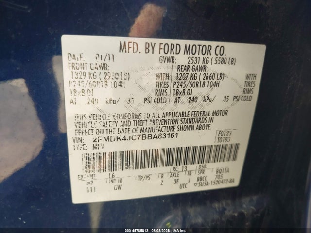 Продажа на аукционе авто 2011 Ford Edge Sel, vin: 2FMDK4JC7BBA83161, номер лота: 45785812