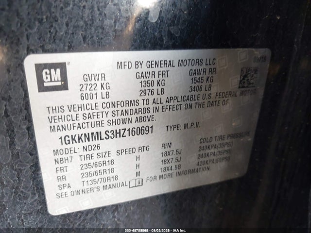 GMC Acadia Slt-1 2017 1GKKNMLS3HZ160691 Image 9