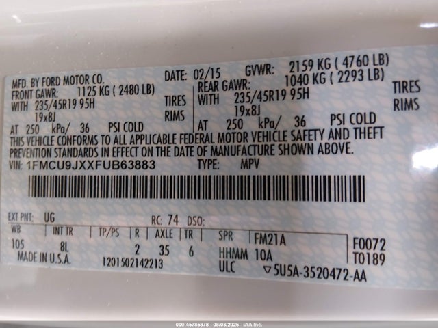 1FMCU9JXXFUB63883 Ford Escape Titanium