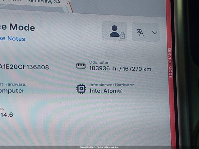45785887 :رقم المزاد ، 5YJSA1E20GF136808 vin ، 2016 Tesla Model S 60d/70d/75d/85d/90d مزاد بيع