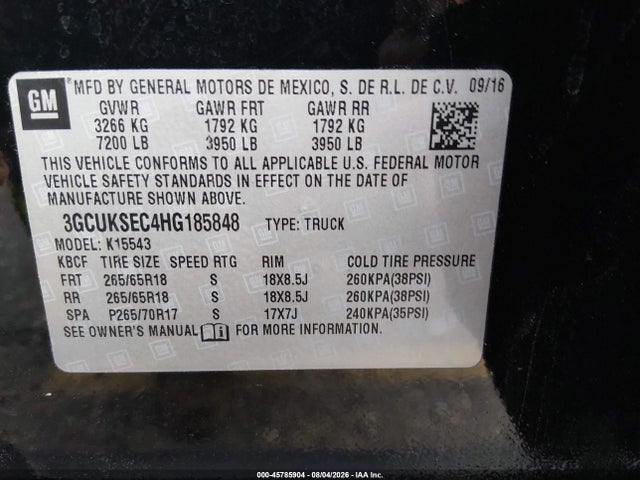 Продажа на аукционе авто 2017 Chevrolet Silverado 1500 Ltz, vin: 3GCUKSEC4HG185848, номер лота: 45785904