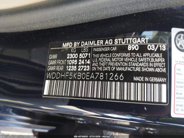 45785929 :رقم المزاد ، WDDHF5KB0EA781266 vin ، 2014 Mercedes-benz E 350 مزاد بيع