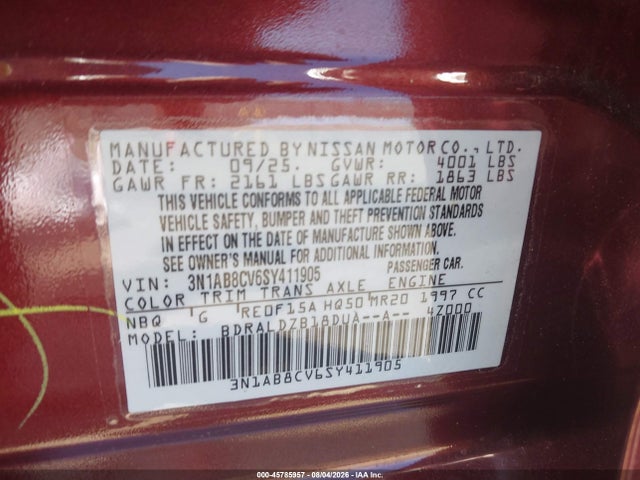 3N1AB8CV6SY411905 Nissan SENTRA SV