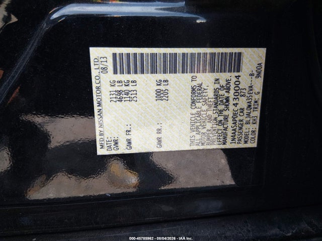 Nissan Maxima 3.5 S 2014 1N4AA5AP0EC430004 Image 9