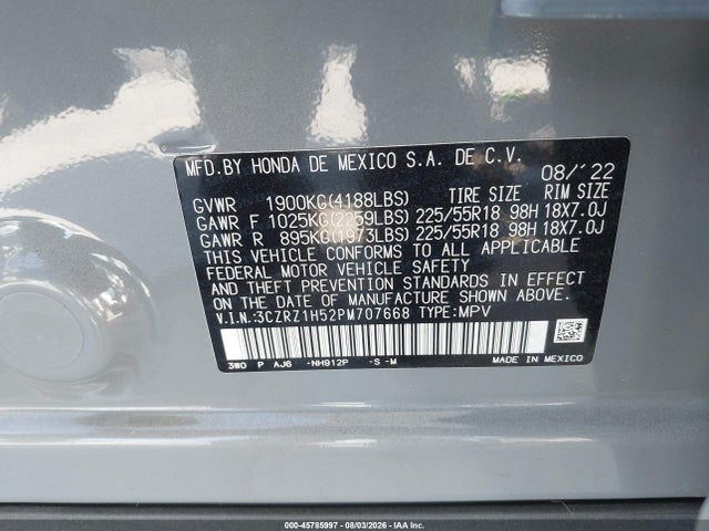 Aukcja sprzedaży 2023 Honda Hr-v 2wd Sport, vin: 3CZRZ1H52PM707668, numer aukcji: 45785997