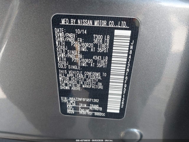 Продажа на аукционе авто 2015 Infiniti Qx80, vin: JN8AZ2NF6F9571262, номер лота: 45786030
