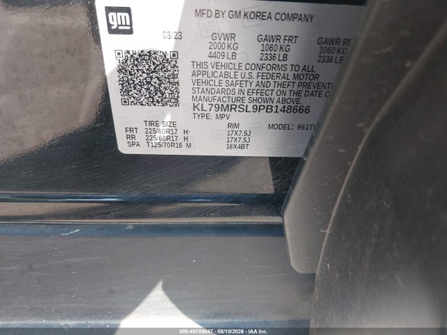 2023 Chevrolet Trailblazer Awd Lt მანქანა იყიდება აუქციონზე, vin: KL79MRSL9PB148666, აუქციონის ნომერი: 45786047