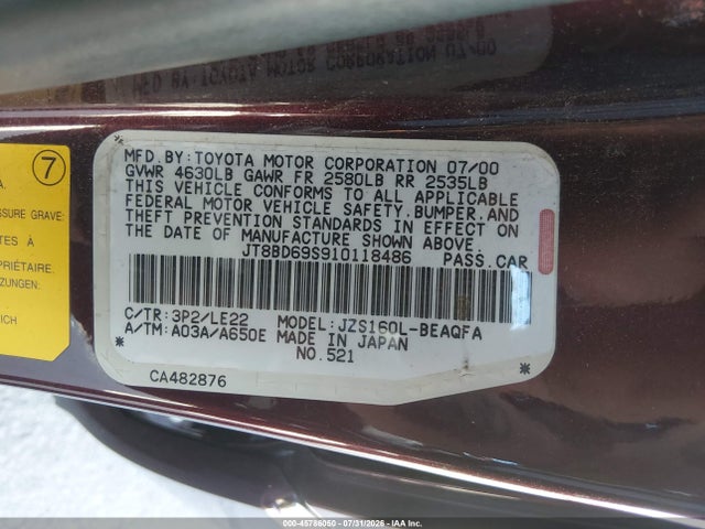 Продаж на аукціоні авто 2001 Lexus Gs 300, vin: JT8BD69S910118486, номер лоту: 45786050
