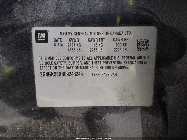 45786076 :رقم المزاد ، 2G4GK5EX8E9248243 vin ، 2014 Buick Regal Turbo مزاد بيع