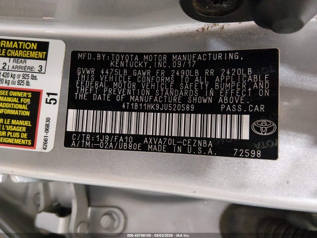 4T1B11HK9JU520589 Toyota CAMRY LE