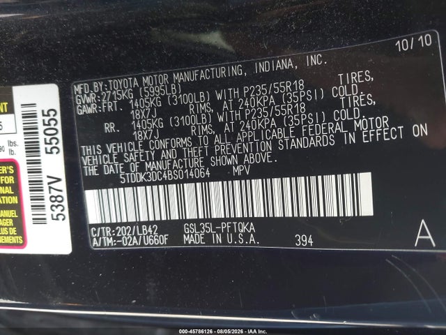 Продаж на аукціоні авто 2011 Toyota Sienna Xle, vin: 5TDDK3DC4BS014064, номер лоту: 45786126