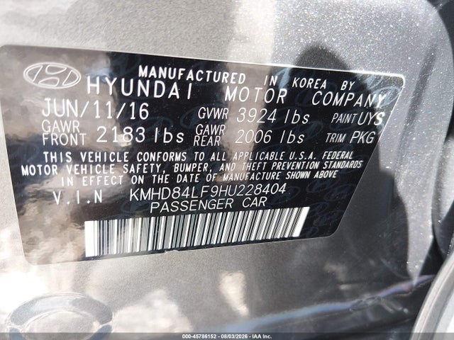 Aukcja sprzedaży 2017 Hyundai Elantra Se, vin: KMHD84LF9HU228404, numer aukcji: 45786152