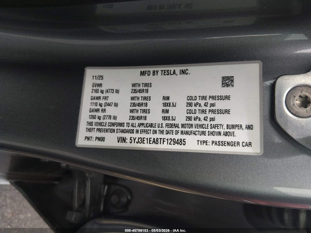Продажа на аукционе авто 2026 Tesla Model 3 Premium Rear-wheel Drive/rear-wheel Drive, vin: 5YJ3E1EA8TF129485, номер лота: 45786153
