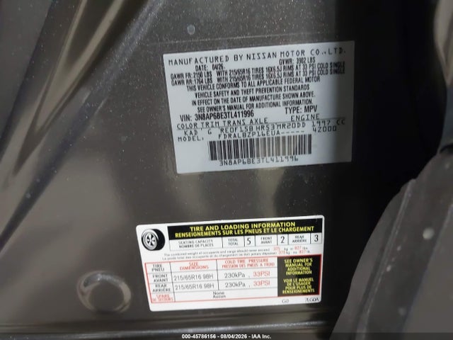 Aukcja sprzedaży 2026 Nissan Kicks S, vin: 3N8AP6BE3TL411996, numer aukcji: 45786156