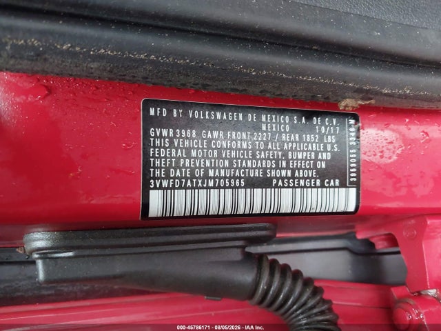 45786171 :رقم المزاد ، 3VWFD7ATXJM705965 vin ، 2018 Volkswagen Beetle 2.0t Coast/2.0t S مزاد بيع