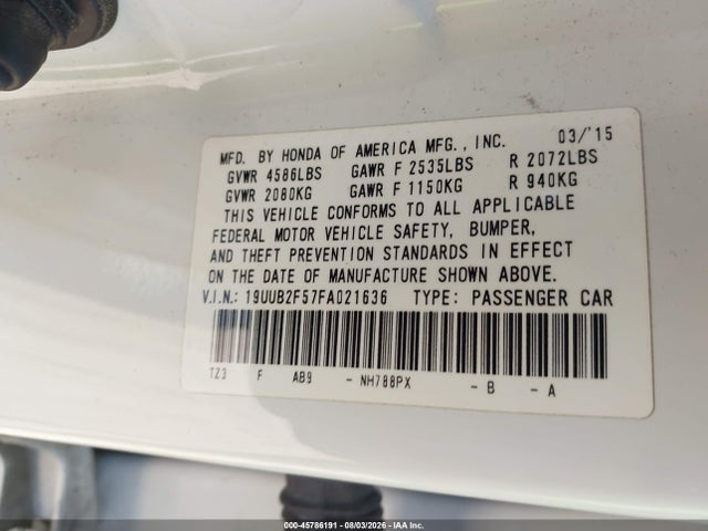 45786191 :رقم المزاد ، 19UUB2F57FA021636 vin ، 2015 Acura Tlx V6 Tech مزاد بيع
